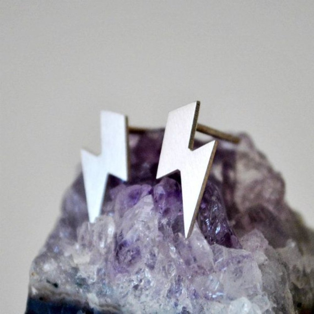 Pair of Sterling Silver Studs / Chevron & Lightning Bolt Earrings